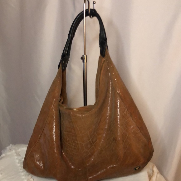 LOLA BERNARD MODENA burnt Orange croc embossed leather/suede shoulder handbag. - Picture 16 of 16